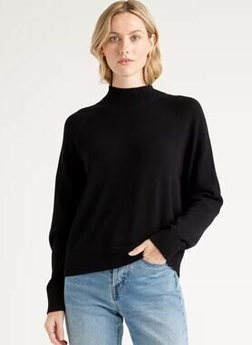 Quince 100% Organic Cotton Mock Neck Sweater Black Medium